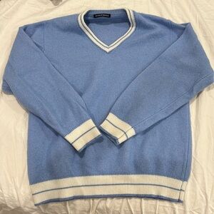 Brandy Melville - Blue V-Neck Sweater with White Trim - One Size